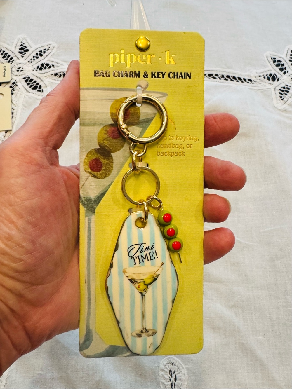 piper•k "Tini Time" Martini Bag Charm & Key Chain - Blue White - Picture 6 of 6